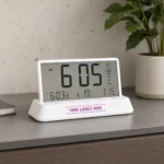 ClearTime Pro digital LCD desk clock with calendar and temperature display for office desks and employee welcome kits