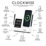 Clockwise multifunctional desk clock organizer with pen holder and storage compartments for office desks and welcome kits features