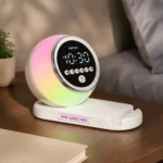 Hue ambient digital clock speaker with LED display and Bluetooth audio for office desks, employee welcome kits, and corporate gifting