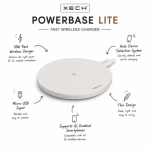 Powerbase Lite 10W wireless charger for smartphones, ideal for office desks and employee welcome kits features
