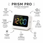 Prism Bluetooth clock speaker with digital LED display for office desks, employee welcome kits, and corporate gifting in India features
