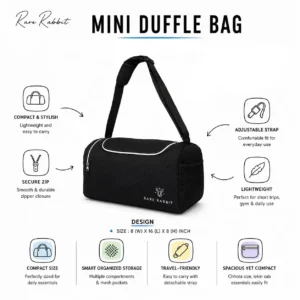Rare Rabbit mini duffle bag with compact design and carry handles suitable for employee welcome kits and daily travel