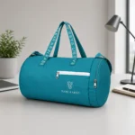 Rare Rabbit teal duffle bag with spacious compartments and carry handles for employee welcome kits and travel use
