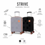 Strive cabin luggage trolley bag with telescopic handle and compact travel design for employee welcome kits and business trips features
