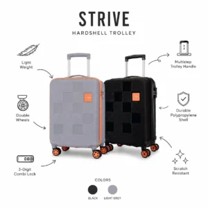 Strive cabin luggage trolley bag with telescopic handle and compact travel design for employee welcome kits and business trips features
