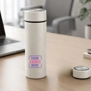 Terra Speckle wheat straw glass bottle with speckled eco-friendly exterior and secure lid for corporate gifting and daily hydration