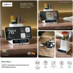 Quest wireless charger with digital clock and pen stand for office desks, employee welcome kits and workspace organization features