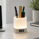 Nova digital ambient light desk organizer with clock, storage compartments and soft lighting for office desks and welcome kits