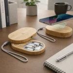 Bambox Charge Travel Cable Box With 15W Wireless Charger with charging adapters for corporate gifting