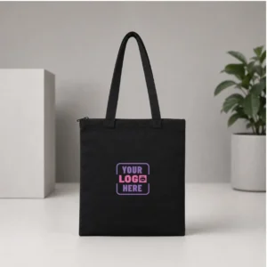Premium Black Zipper Tote 350GSM cotton canvas bag with zipper closure