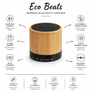 Eco Beats Bamboo Bluetooth Speaker features