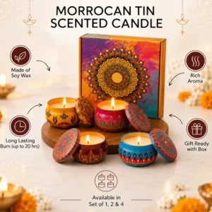 Moroccan Tin Premium Scented Candle in decorative tin for corporate gifting set of 4