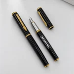 Magnet-Snap Black & Gold Fountain Pen with Glossy Black Body and Gold-Tone Magnetic Cap