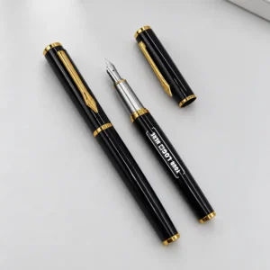 Magnet-Snap Black & Gold Fountain Pen with Glossy Black Body and Gold-Tone Magnetic Cap
