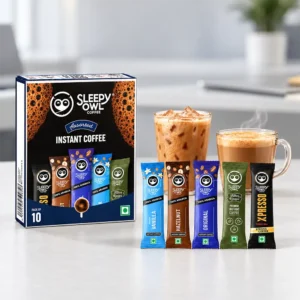 Sleepy Owl Assorted Coffee Sachets Pack of 10 featuring five flavours for corporate gifting