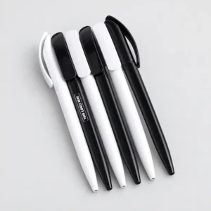 Twisty Plastic Ball Pen with blue ballpoint ink and black and white plastic body for corporate stationery